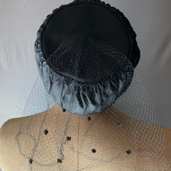 Vintage Black Pillbox Hat Flocked Veil 1950\'s Fifties Retro main image 7